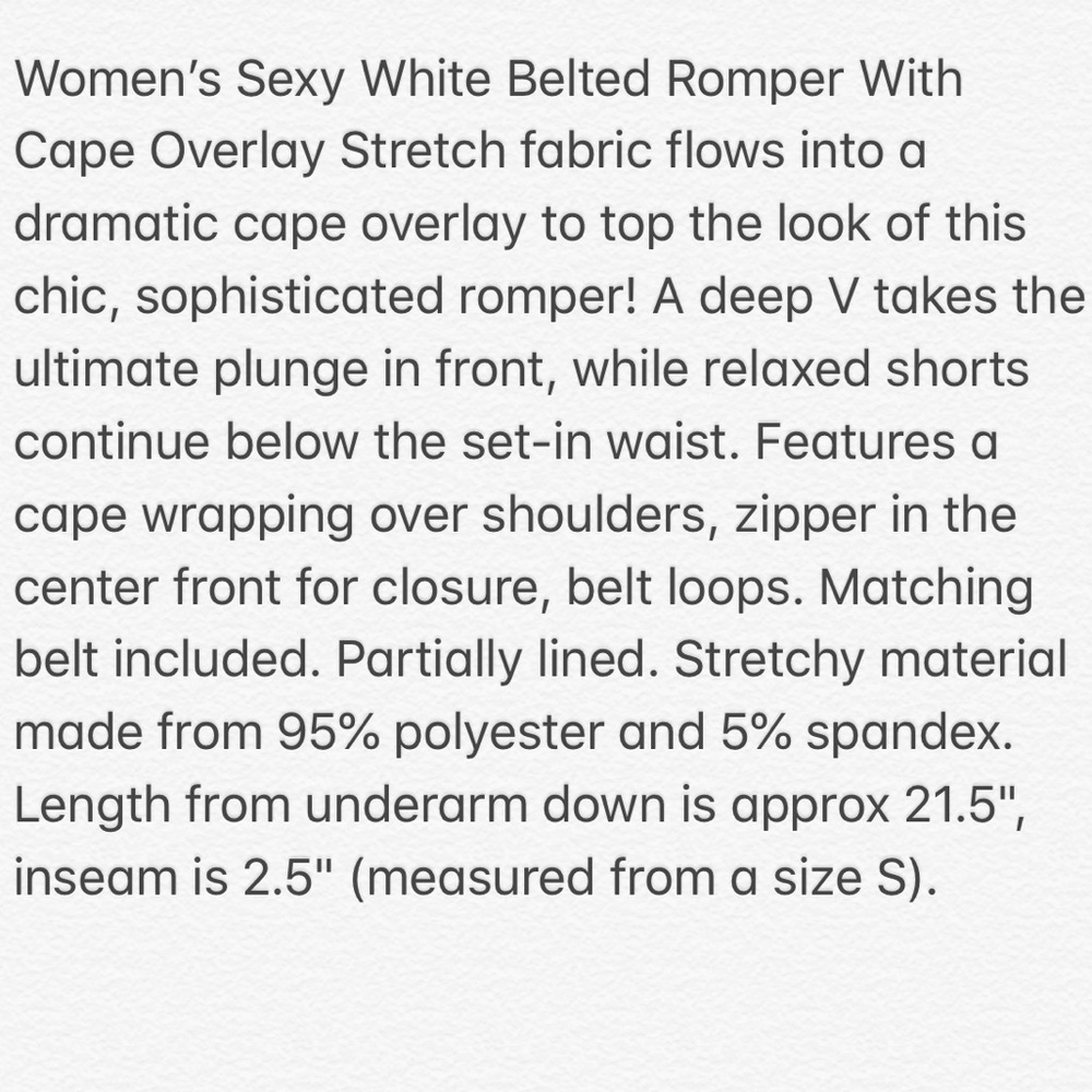 White belted romper with cape overlay NWT - Picture 4 of 4